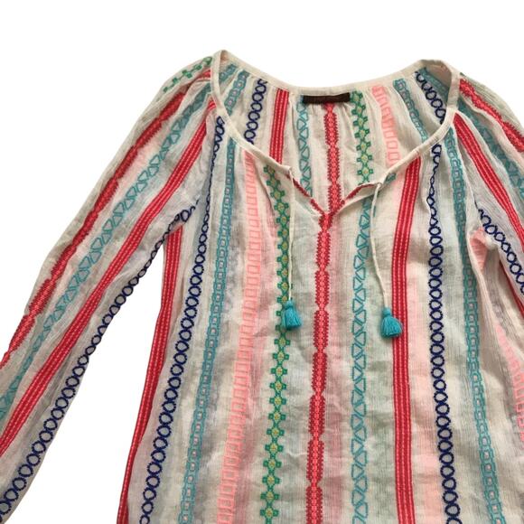 payal pratap Manna White Embroidered Sheer Long Sleeve Peasant Top Size Medium - Picture 2 of 4